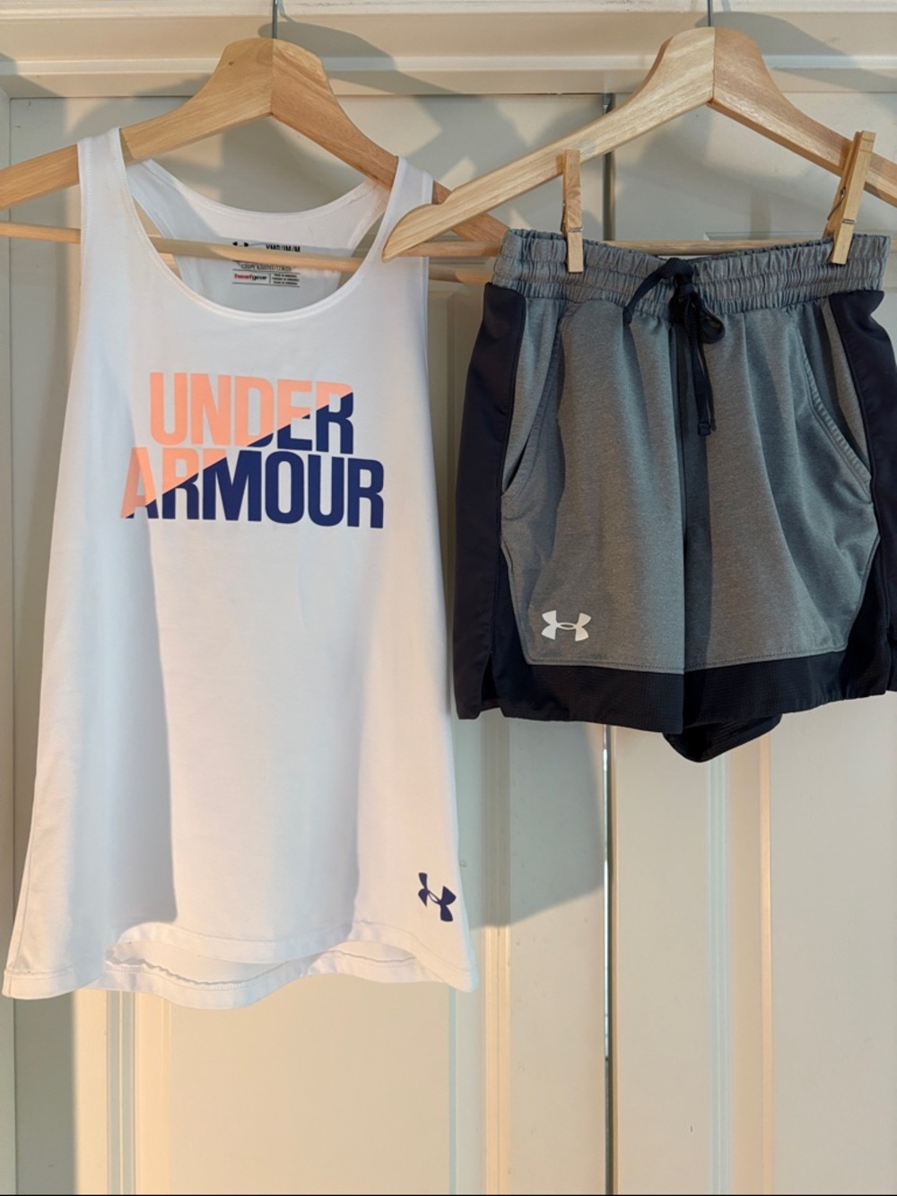 Under Armour White Tank Top and Gray/Black Shorts Kids Matching Set